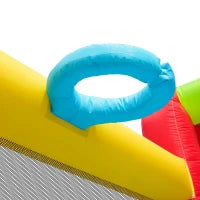 Castello gonfiabile con soffiatore, zona acquatica, canestro da basket e parete da arrampicata, 410x315x203 cm, Blu