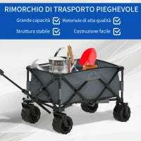 Carrello da Giardino Carico max 70kg con Maniglia Telescopica, in Metallo e Tessuto Oxford, 108x55 cm, Grigio