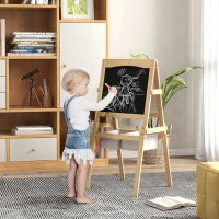 Lavagna per Bambini con Cavalletto 3 in 1 e Cestini, Età 3-6 anni, 58x50.5x109cm, Color legno