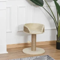 Albero Tiragraffi per Gatti con Lettino, Palo in Juta e Pallina Appesa, 40x40x49cm, Beige