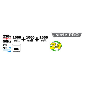 ASPIRATORE ASPIRAPOLVERE SOLIDI ASPIRALIQUIDI BIDONE INOX 80Lt 3x1000W RIBIMEX