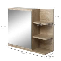 kleankin Specchiera Bagno a Parete con Anta e 3 Ripiani Laterali in Legno, 60x18x50cm