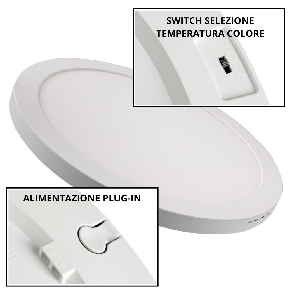 Plafoniera led incasso soffitto 30 watt cct slim tonda alimentatore incluso