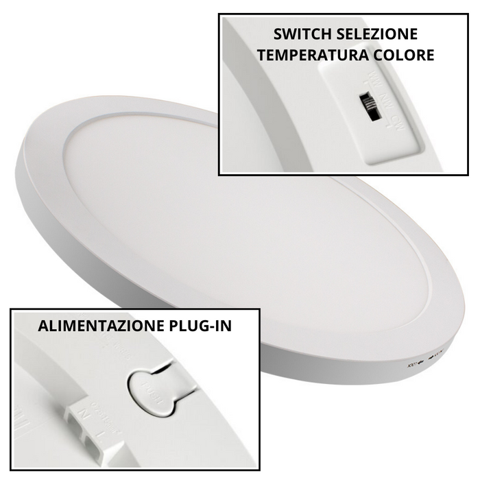 Plafoniera led incasso soffitto 30 watt cct slim tonda alimentatore incluso