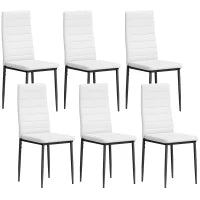 Set da 6 Sedie da Pranzo Moderne Rivestite in Lino Sintetico con Schienale Alto e Gambe in Metallo 41x50x97 cm Bianco