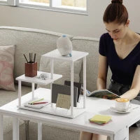 Libreria a 3 Livelli Effetto Legno con Struttura in Metallo per Scrivania Ufficio Cucina 40x20x34,5 cm Bianco