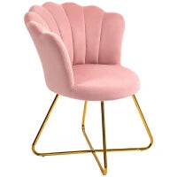 Sedia Moderna Ergonomica con Schienale a Petalo Vellutato Rosa e Gambe Incrociate Oro, 69x64x80 cm