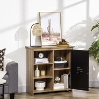 Credenza con 3 Ripiani e Armadietto, Mobile da Salotto, in Legno e Porta in Metallo, Nero