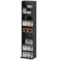 Scaffale Porta CD con 6 Ripiani Regolabili, Capacità di 260 CD/120 DVD, 33x24x140 cm, Nero