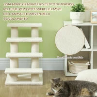 Scaletta per Cani e Gatti a 4 Gradini con Rivestimento in Peluche, Scala per Gatto e Animali Domestici Antiscivolo, Scalini per Cuccioli per Letto e Divano, 61x41x60cm Crema