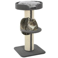 Tiragraffi ad Albero per Gatti con Cuccia, Cuscino, Rivestimento Peluche e Pali in Corda Sisal