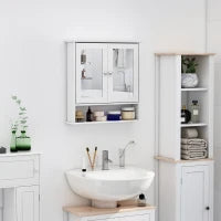 kleankin Mobiletto Armadietto a Muro con Specchio da Bagno Cucina in MDF 56 x 13 x 58cm Bianco