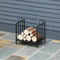Portalegna per Camino 25kg max per Interno ed Esterno con 2 Maniglie, in Metallo, 44.5x33x46.5 cm, Nero