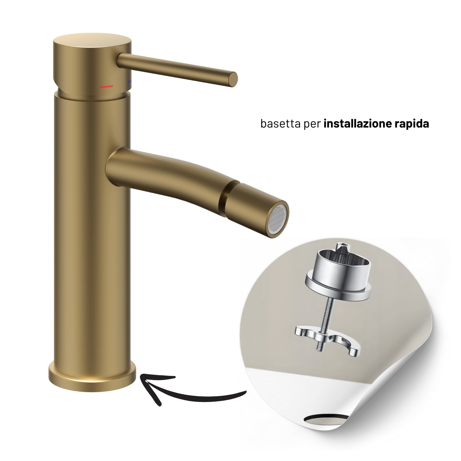 Miscelatore monocomando bidet jazz installazione rapida piletta click clack *** finitura- oro matt satinato, confezio...