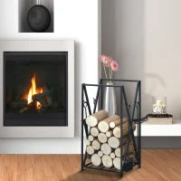 Portalegna da Interno ed Esterno in Acciaio con 4 Attrezzi Inclusi, Capacità 100kg 46x30x76cm Nero