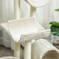 Albero Tiragraffi Gioco Giocattolo per Gatti con Diverse Piattaforme in Sisal Naturale Altezza 105cm Crema