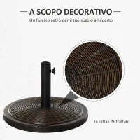 Base per Ombrellone in Cemento e Plastica da 14kg con Effetto Rattan Ø48x34cm, Bronzo