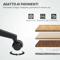 Sedia da Ufficio Ergonomica e Regolabile con Schienale Ricurvo, in Pelle PU e Acciaio, 58x53x97-107 cm, Nero