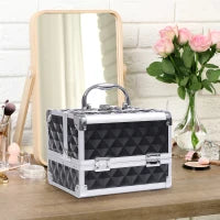 Valigia Per Il Trucco, Stoccaggio A 3 Livelli, Con Specchio Bloccabile, Con 2 Chiavi, 20L x 15l x 15H cm, Nero