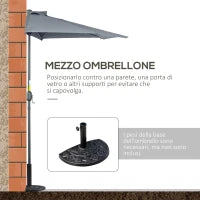 Ombrellone Semicircolare da Parete con Manovella, in Poliestere e Metallo, 2.7x2.4 m, Grigio