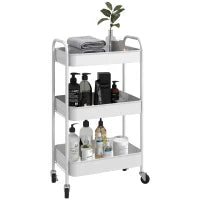 Carrello da Cucina a 3 Livelli con Maniglie e 4 Rotelle, in Acciaio, 45x30.6x79 cm, Bianco
