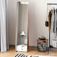 Specchio da Terra e da Parete con Struttura in Legno, Supporto Pieghevole con Cerniera, 37x43x156cm, Noce Chiaro