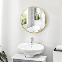 kleankin Specchio Bagno Rotondo con Cornice da Parete in Lega di Alluminio, Ø50x2cm, Oro