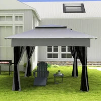 Gazebo da Giardino Pop-up Pieghevole in Acciaio Poliestere Impermeabilizzato Anti UV Zanzariere con Borsa per il Trasporto, Grigio