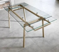E-STYLO Tavolo allungabile con top tortora in vetro temperato e gambe in metallo tortora, 80cm X 140/200cm H. 76cm.