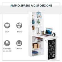 Scrivania PC Pieghevole con Libreria a 9 Ripiani in Legno e Metallo, 98x51x153 cm, Bianco