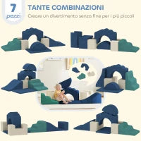 Set 7 Blocchi di Costruzioni Morbide per Bambini Fino a 3 Anni, Rivestimento in Velluto, Blu