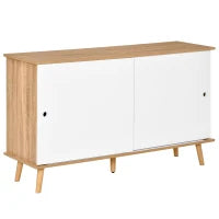 Mobile Cucina Credenza Moderna con Mensole Regolabili e Ante Scorrevoli in MDF, 130x40x74.5cm, Colore Legno e Bianco