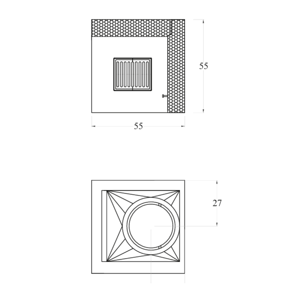 Camino a legna prefabbricato refrattario focolare aperto ds55ref reversibile