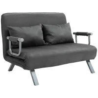 Divano Letto 2 Posti in Similpelle e Acciaio con Seduta Regolabile in 5 Posizioni, 105x80x78 cm, Grigio