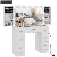 Tavolo da Trucco con Specchio e 12 Luci LED, Consolle per il Trucco con 7 Cassetti, 6 Staufächer nascosti, Truciolato, Bianco