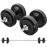 Pesi per Palestra 2 in 1 da 42 kg con 14 Dischi, Bilanciere e Manubri, in Acciaio, 180x24x24 cm, Nero