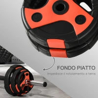 Set Bilanciere e Dischi da 20kg totali con Impugnatura in PU Antiscivolo, Ø17x140 cm, Nero e Rosso