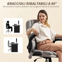 Poltrona da Ufficio Massaggiante a 4 Punti con Riscaldamento e Braccioli Ribaltabili, Grigio