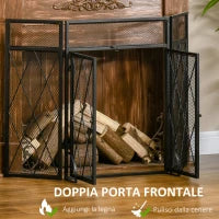 Parascintille per Camino in Metallo con 3 Pannelli Pieghevoli, 120x11.5x79 cm, Nero