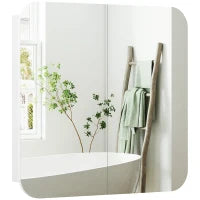 Armadio da Bagno con Specchio Design con Bordi Curvi 2 Porte Mensole Regolabili 68x13x66 cm Bianco