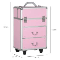 Valigetta Porta Trucchi Professionale, Trolley Make Up Rinforzato con Blocco a 2 Chiavi e Ruote, 36x23x58 cm, Rosa
