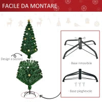 Albero di Natale 180cm con 27 Luci LED, Fibre Ottiche e 230 Rami, Albero di Natale Artificiale