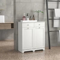 Mobile da bagno, mobile portaoggetti, con cesti per il bucato pieghevoli 2 cassetti, 78L x 40l x 90,5H cm, bianco
