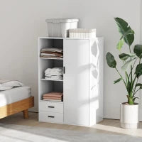 Armadio Moderno con 2 Cassetti, Ripiani Aperti e Vano Appendiabiti, 80x50x124 cm, Bianco