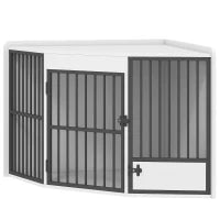 Gabbia per Cani per Cani di Piccola e Media Taglia, in MDF e Acciaio, Bianco