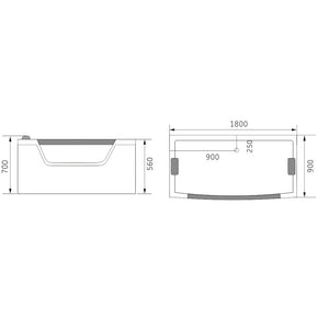 Vasca idromassaggio nera 180 X 90 cm vetro frontale 14 getti – Jamaica