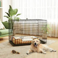 Gabbia per Animali Domestici Trasportino per Cani e Gatti Pieghevole in Acciaio Doppia Apertura, 121x77x82cm, Nero