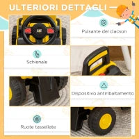 Ruspa Giocattolo per Bambini 18 e 36 Mesi con Escavatore e Spazio Portaoggetti, 78x29.5x54 cm, Giallo e Nero