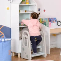 Sgabello per Bambini Scaletta a 2 Gradini in HDPE Età 2-5 Anni, Blu e Grigio
