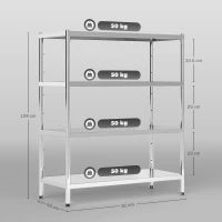 Scaffale da Cucina a 4 Livelli Regolabili su 10 Altezze Diverse, in Acciaio Inox, 91x40x108 cm, Argento